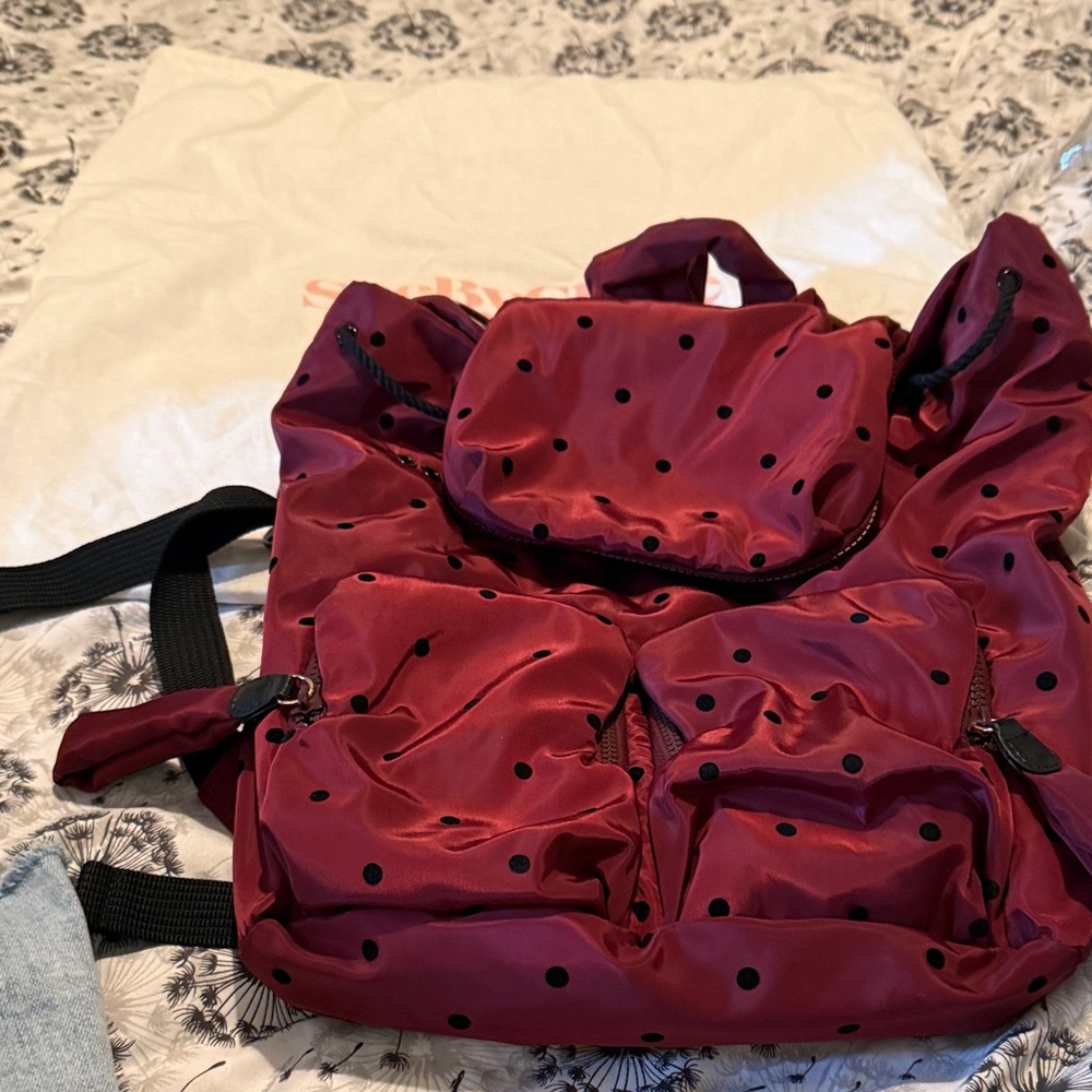 See By Chloe Burgundy Polka Dot Backpack
